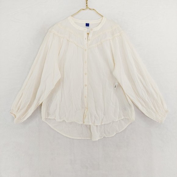 NEW Old Navy Off White Button Down Crew Neck Flare Summer Shirt P6037 - Picture 2 of 8